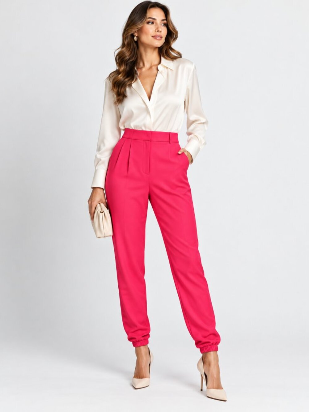 Manuel Ritz Italy Magenta Pink High Waisted Tapered Pleated Pants IT 42 US 8